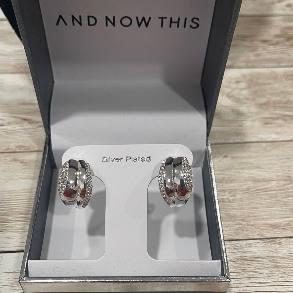 And Now This Silver Plated Crystal Hoop Earrings